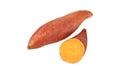 Sweet potato or sweetpotato whole and half tubes isolated on white. Transparent png additional format