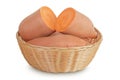 Sweet potato in a wicker basket isolated on white background with full depth of field Royalty Free Stock Photo