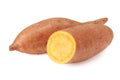 Sweet potatoes with slices isolated on a white background