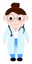 Sweet, pretty, sweet young girl, female doctor, nurse, surgeon, anesthetist, white coat, glasses. Modern image design