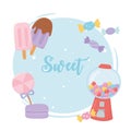 Sweet products bubble gum machine ice cream ice cream s lollipop cookie and candy