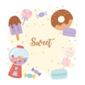 Sweet products donut ice cream bubble gum machine candies caramel