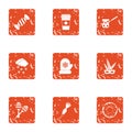 Sweet pudding icons set, grunge style