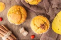 Sweet pumpkin or carrot muffins with fall spices. Autumn dessert. Royalty Free Stock Photo