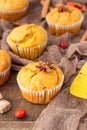 Sweet pumpkin or carrot muffins with fall spices. Autumn dessert. Royalty Free Stock Photo