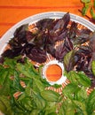 Sweet and Purple Basil on a Round Dehydrator Screen Vertical