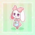 Sweet rabbit Little cute kawaii anime cartoon bunny girl in dress with pink ribbon. Royalty Free Stock Photo