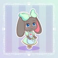 Sweet rabbit Little cute kawaii anime cartoon bunny girl in mint dress with clover ribbon eps10