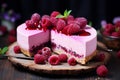 Sweet Raspberry cheesecake slice. Generate Ai Royalty Free Stock Photo
