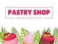 Sweet Raspberry Dessert Banner Design with Creamy Cake Vector Template