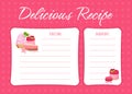 Sweet Raspberry Dessert Recipe Card Design with Creamy Cake Vector Template