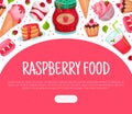 Sweet Raspberry Food Banner Design with Pink Sugary Dessert Vector Template