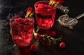 Sweet raspberry vodka cocktail with ice. Refreshing summer drink Royalty Free Stock Photo
