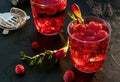 Sweet raspberry vodka cocktail with ice. Refreshing summer drink Royalty Free Stock Photo