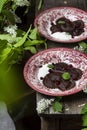 Sweet ravioli of bird-cherry flour with ricotta and berries