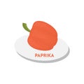 Sweet raw paprika vegetable vector illustration. Textured pepper on plate vegan concept for food design, restaurant, and