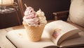 Sweet Reads A Whimsical Ice Cream Cone Bookmark for National Ice Cream Cone Day.AI Generated