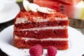 Sweet red cake with raspberry flavor