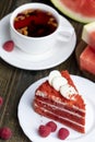 Sweet red cake with raspberry flavor