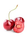 Sweet red cherries isolated on white background macro. Royalty Free Stock Photo