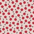 Sweet red cherry hand drawn vector illustration. Vintage berries in flat style seamless pattern for kids. Royalty Free Stock Photo