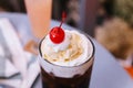 Sweet Refreshing Cherry Cola Topping With A Scoop Of Vanilla Ice Cream And Fresh Cherry