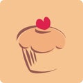 Sweet retro cupcake silhouette with heart Royalty Free Stock Photo