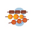 Sweet rice dessert dango, traditional japanese sweets on the plate vector Illustration on a white background
