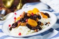 Sweet rice plov with dried fruits and nuts Royalty Free Stock Photo