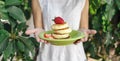 Sweet ricotta pancakes in woman hands Royalty Free Stock Photo