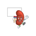 Sweet right human kidney cartoon character rise up a board