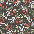 Sweet Ripe Cherries Fruit and Leaves Vector Graphic Seamless Pattern Royalty Free Stock Photo