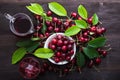 Sweet ripe cherry with leaf Royalty Free Stock Photo