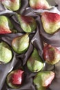 Sweet ripe organik pear on a linen tablecloth.
