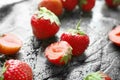Sweet ripe strawberries on plate, closeup Royalty Free Stock Photo