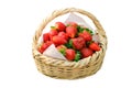 Sweet ripe strawberries in straw basket isolated on white Royalty Free Stock Photo