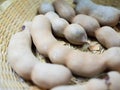 Sweet ripe tamarind pods in the basket