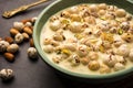 Sweet Roasted Makhana Kheer is an Indian dessert recipe, served in a bowl garnished with dry fruits