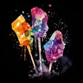 Sweet Rock Candy Square Watercolor Illustration.