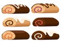 Sweet roll cake. Chocolate swiss roll. Collection of cakes. Flat vector illustration isolated on white background Royalty Free Stock Photo