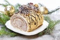 Sweet roll cake in christmas setting Royalty Free Stock Photo