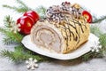 Sweet roll cake in christmas setting Royalty Free Stock Photo