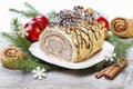 Sweet roll cake in christmas setting