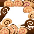 Sweet roll cake pattern. Chocolate swiss roll. Collection of cakes. Flat vector illustration on white background Royalty Free Stock Photo