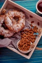 Sweet round dessert dusted with icing sugar Royalty Free Stock Photo