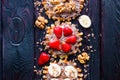 Sweet sandwiches on a black wooden background