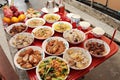 Sweet and savory Chinese foods style was set up on the table