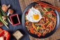 Sweet and savory korean Japchae, flat lay