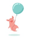 Sweet scared little pig is flying in a hot air balloon. Vector illustration