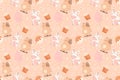 Sweet seamless pattern.Cute teddy bear,donut,cotton candy,unicorn,ice cream.Kawaii background for print,bakery,packaging